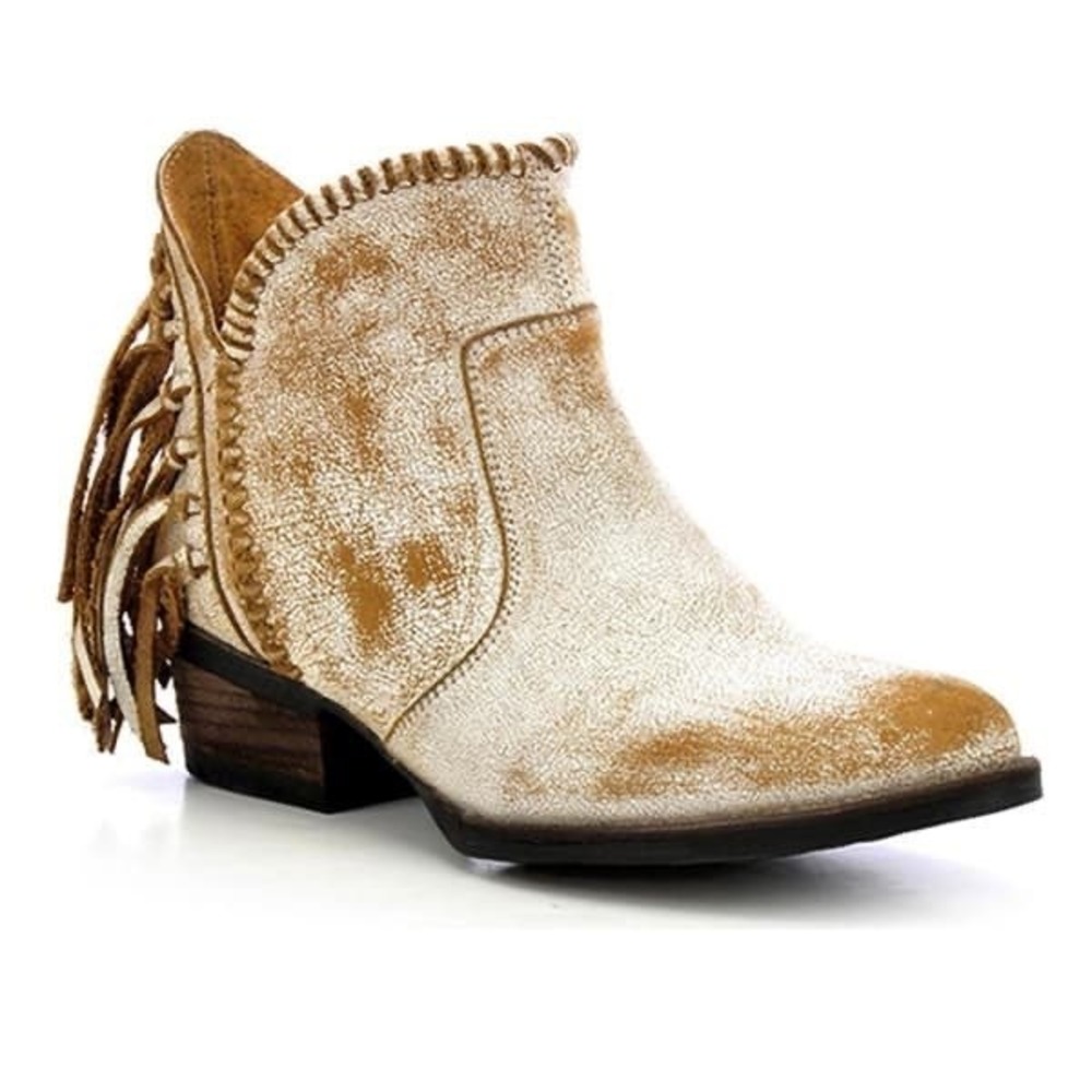 Circle G by Corral Womens Distressed White Fringe Western‎ Ankle Boots NEW 7.5